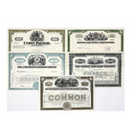 Great American Railroads: Presentation Set of 25 Stock & Bond Certificates in Deluxe Display Portfolio with Histories (1920's - 1970's)