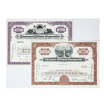 Hollywood Collection: Set of 2 Columbia Pictures & Paramount Pictures Stock Certificates (1950's - 1970's)