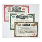 Monopoly Game Railroad Collection: Set of 3 B&O, Pennsylvania, & Reading Railroad Stock Certificates (1940's - 1970s)