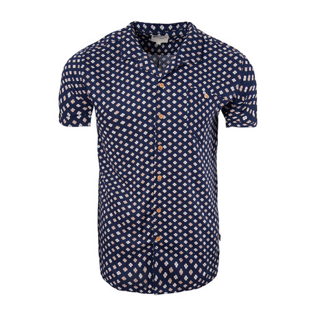 Geometric Dotted Pattern Button Up Shirt // Navy (S)