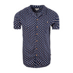 Geometric Dotted Pattern Button Up Shirt // Navy (S)