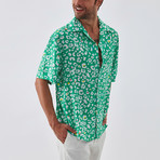 Splashy Button Down Shirt // Green + White (S)