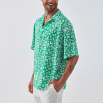 Splashy Button Down Shirt // Green + White (L)