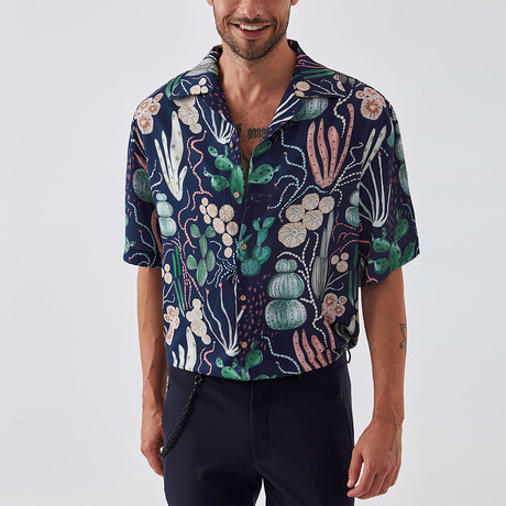 Cactus Button Down Shirt // Navy (S)