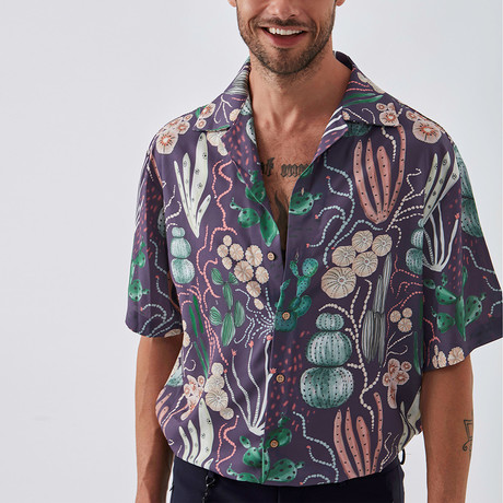 Cactus Button Down Shirt // Purple (L)