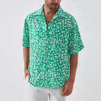 Splashy Button Down Shirt // Green + White (M)