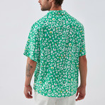 Splashy Button Down Shirt // Green + White (L)