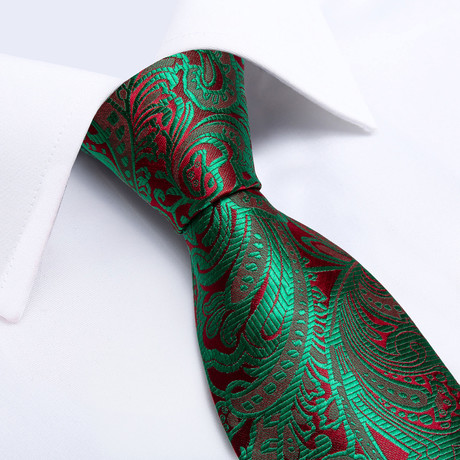 Garden Handmade Silk Tie // Green + Deep Red