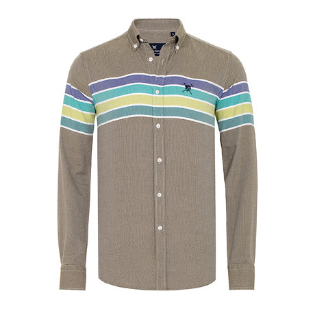 Auden Cavill // Three Stripe Button-Up Shirt // Khaki (S)