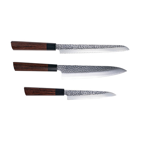 Heptagon // Wood 3 Piece Knife Set // Utility +Chef's Knife + Bread