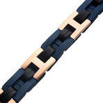Leather + Steel Chain Bracelet // Blue + Brown + Rose Gold