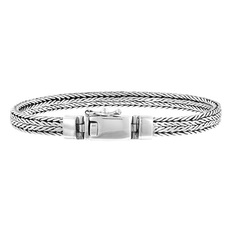 Men's Wide Woven Bracelet + Box Lock // Silver