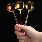 4 Piece Dessert Spoon Set // Gold + Red