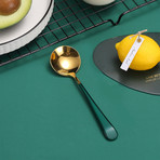 4 Piece Dessert Spoon Set // Gold + Green
