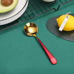 4 Piece Dessert Spoon Set // Gold + Red