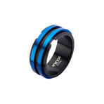 Stainless Steel Layer Ring // Blue + Black (Size 12)