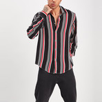 Striped Button-Up Shirt // Black + Red (S)