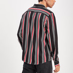 Striped Button-Up Shirt // Black + Red (L)