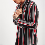 Striped Button-Up Shirt // Black + Red (M)