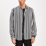 Striped Button-Up Shirt // Black + White (L)