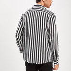 Striped Button-Up Shirt // Black + White (L)