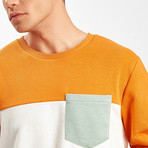 Color Block Pullover // Mustard + Ecru + Mint (L)