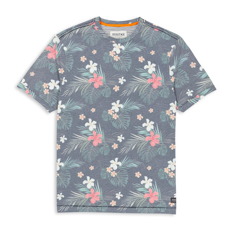 Floral Print Crew Neck T Shirt // Navy (S)