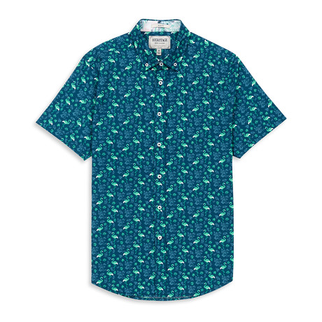 Flamingo Print Sport Shirt // Navy (S)