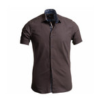 Solid Short Sleeve Button Down Shirt // Brown (L)