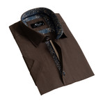Solid Short Sleeve Button Down Shirt // Brown (XL)