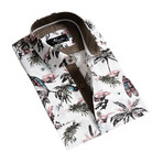Palm Tree + Surf Boards Short Sleeve Button Down Shirt // Blue (S)