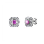 18K White Gold Diamond Pink Sapphire Earrings