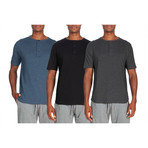 3 Pack Lightweight Short-Sleeve Henley // Blue + Black + Gray (M)