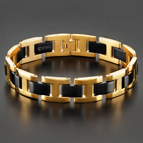 Dual Finish H-Link Bracelet // Black + Gold // Set of 2