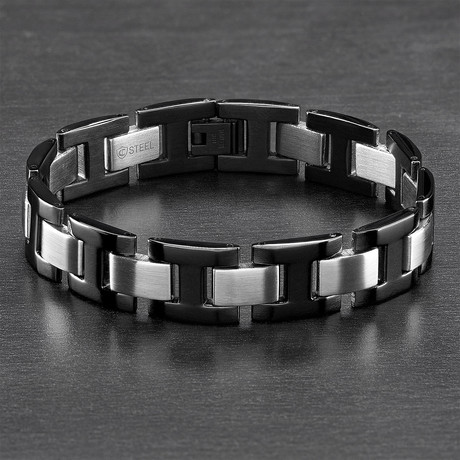 Dual Finish H-Link Bracelet // Black + Silver // Set of 2