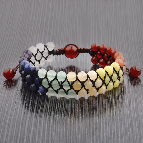 Natural Stones Beaded Adjustable Bracelet // Multicolor // Set of 2