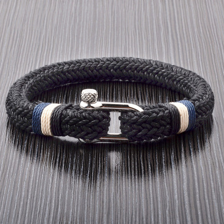 Woven Cord + Screw Clasp Bracelet // Black // Set of 2