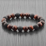 Matte Onyx + Natural Stone Beaded Bracelet // Set of 2 (Red Tiger's Eye)