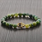 Hamsa Beaded Stretch Bracelet // Green + Gold // Set of 2