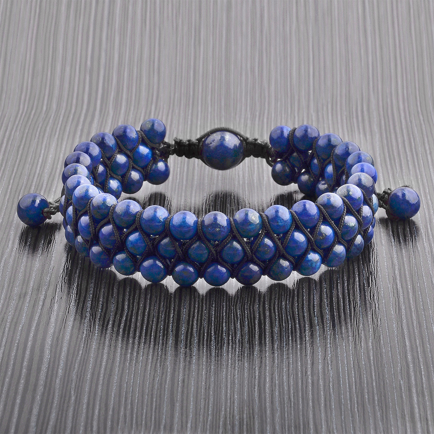 Triple Layer Beaded Adjustable Bracelet // Set of 2 (Lapis Lazuli ...