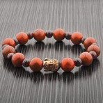 Buddha Beaded Stretch Bracelet // Red + Purple + Gold // Set of 2