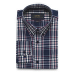 Checkered Pocket Button-Up Shirt // Navy + White + Red (S)