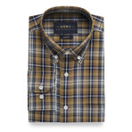 Checkered Pocket Button-Up Shirt // Mustard + Navy + White (L)