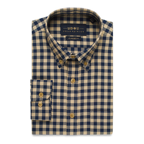 Checkered Button-Up Shirt // Yellow + Blue (S)