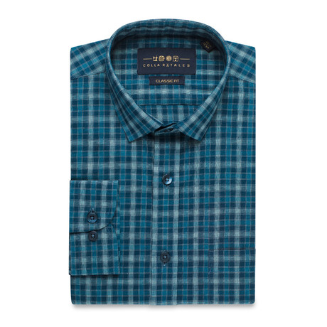 Checkered Button-Up Shirt // Blue + Gray (S)