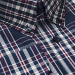 Checkered Pocket Button-Up Shirt // Navy + White + Red (XL)