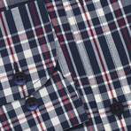 Checkered Pocket Button-Up Shirt // Navy + White + Red (S)