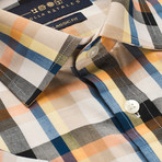 Checkered Button-Up Shirt // Orange + Blue (M)