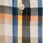 Checkered Button-Up Shirt // Orange + Blue (L)
