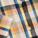Checkered Button-Up Shirt // Orange + Blue (L)